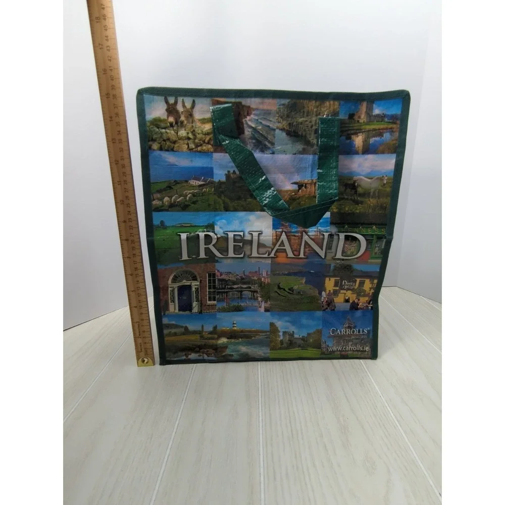 Ireland zippered top plastic coated Shopping Bag Green Carrolls Irish Gifts